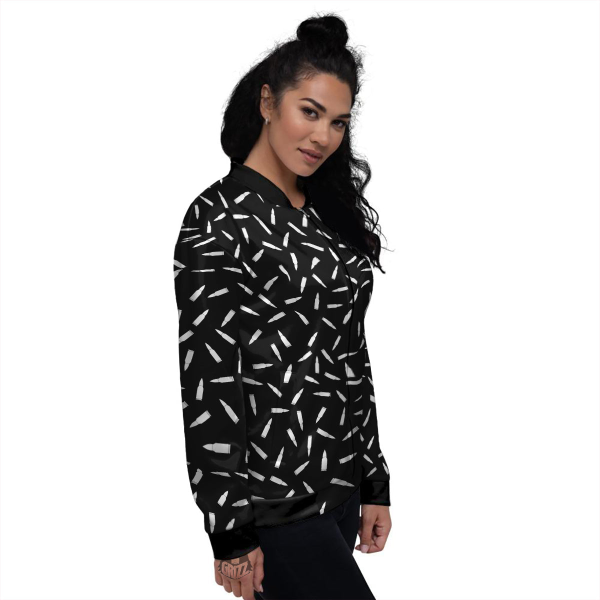 Bullet Gun White Print Pattern Women's Bomber Jacket-grizzshop