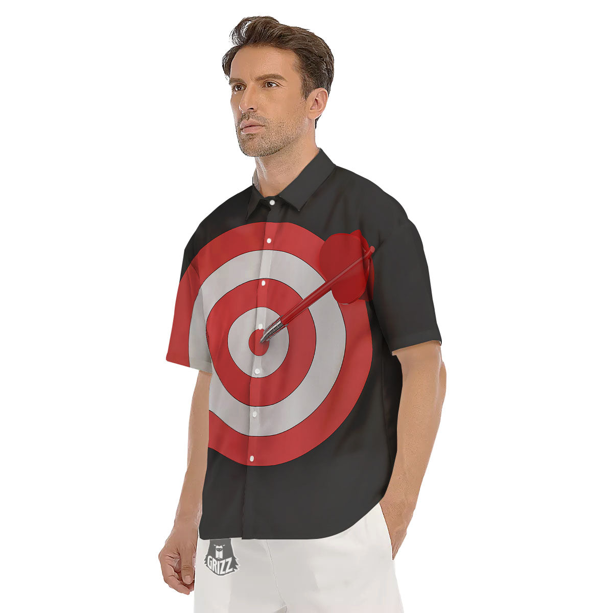 Bullseye Target White And Red Print Men's Short Sleeve Shirts-grizzshop