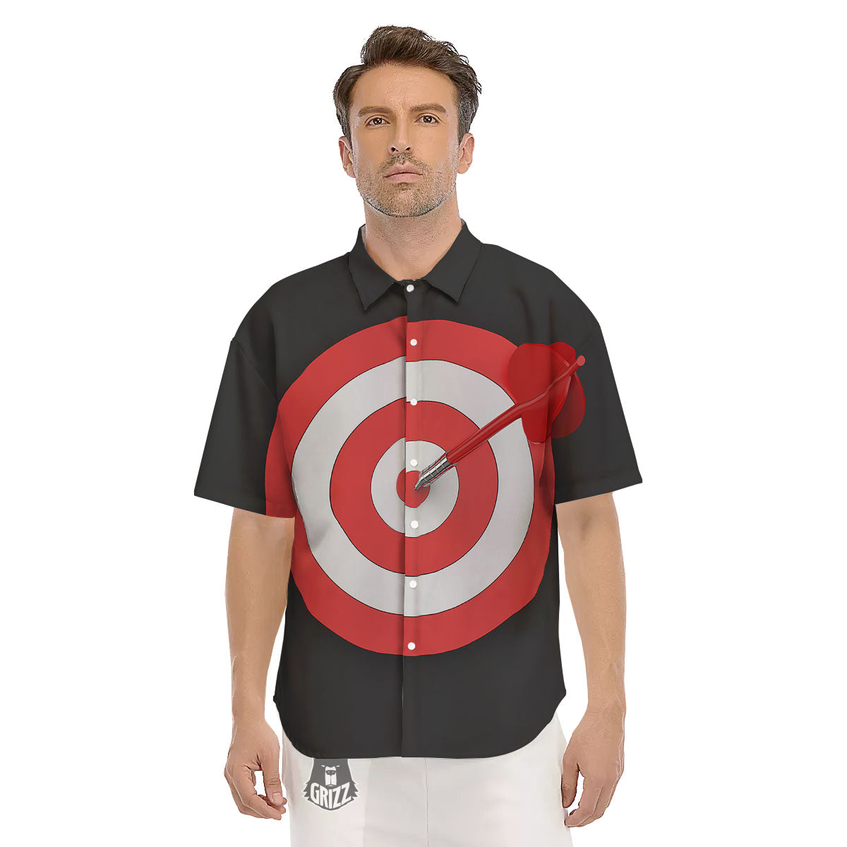 Bullseye Target White And Red Print Men's Short Sleeve Shirts-grizzshop