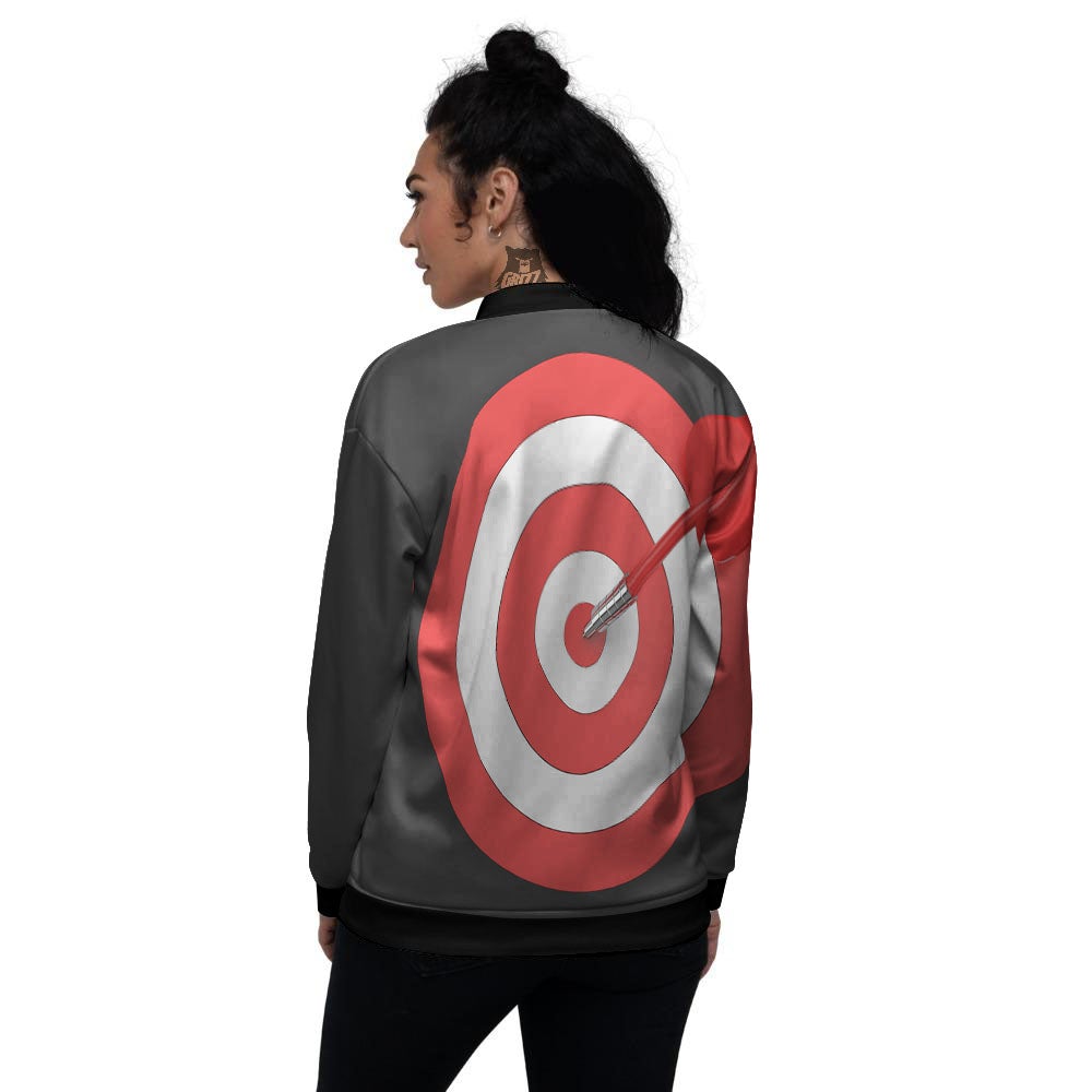 Bullseye Target White And Red Print Women's Bomber Jacket-grizzshop