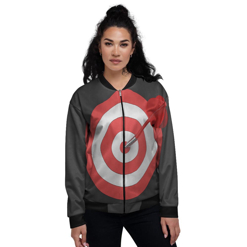 Bullseye Target White And Red Print Women's Bomber Jacket-grizzshop