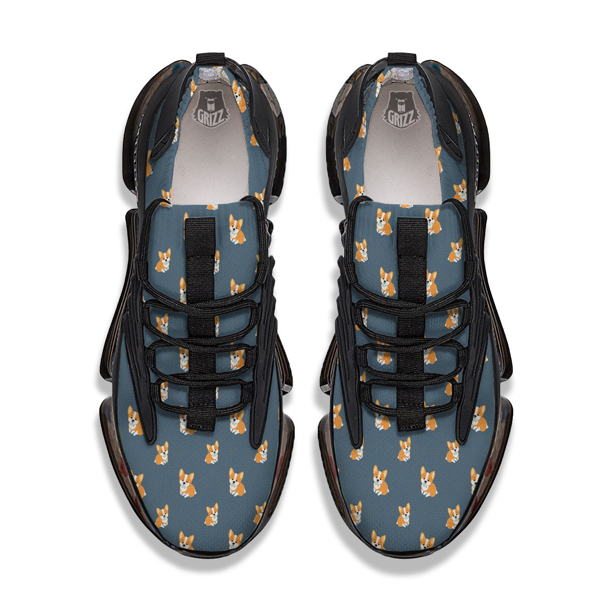 Bunny Corgi Print Pattern Black Gym Shoes-grizzshop