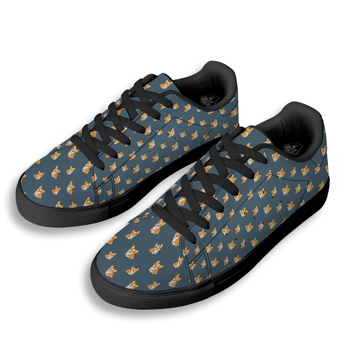 Bunny Corgi Print Pattern Black Low Top Sneakers-grizzshop