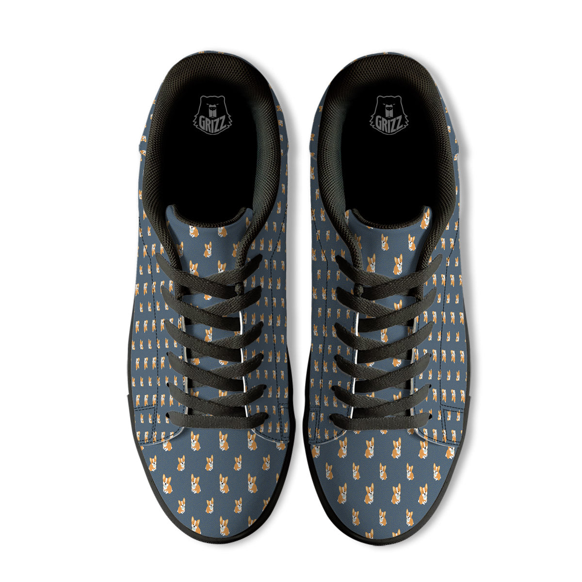 Bunny Corgi Print Pattern Black Low Top Sneakers-grizzshop