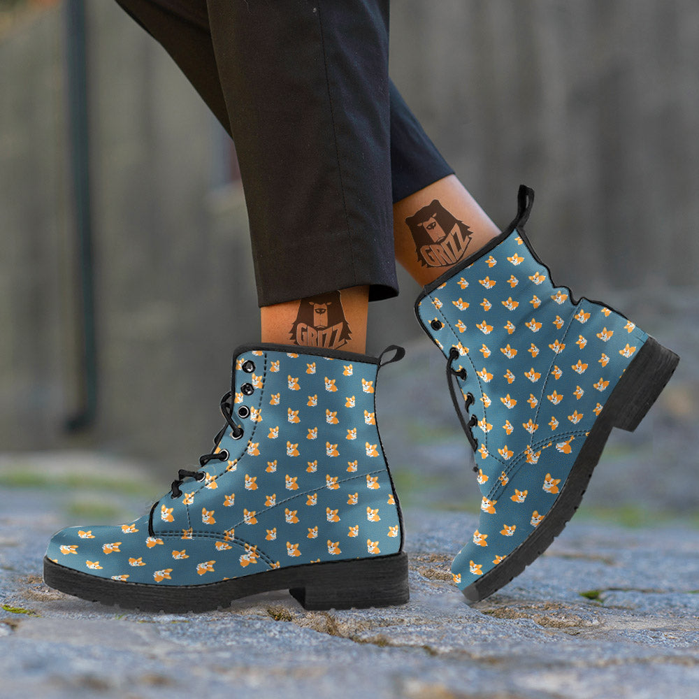 Bunny Corgi Print Pattern Leather Boots-grizzshop