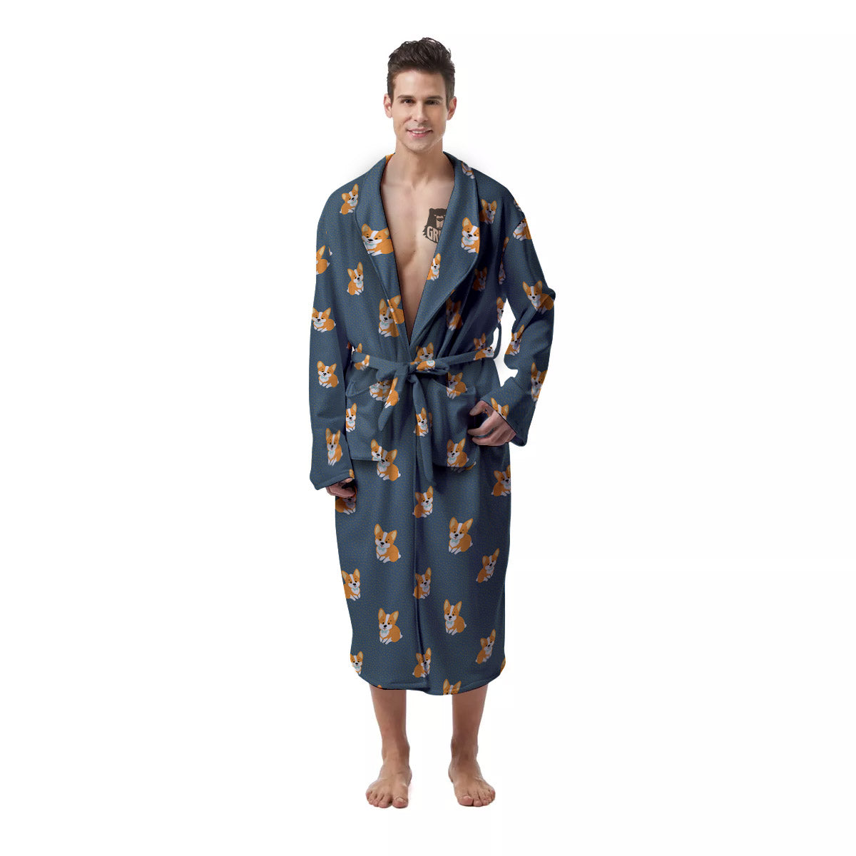 Bunny Corgi Print Pattern Men's Robe-grizzshop