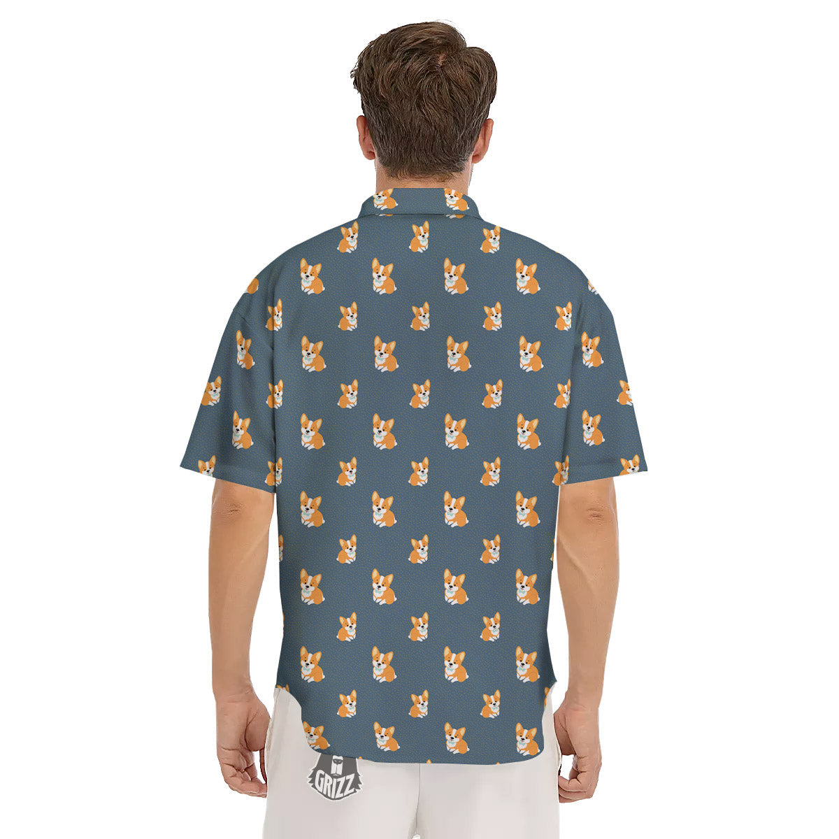 Bunny Corgi Print Pattern Men's Short Sleeve Shirts-grizzshop