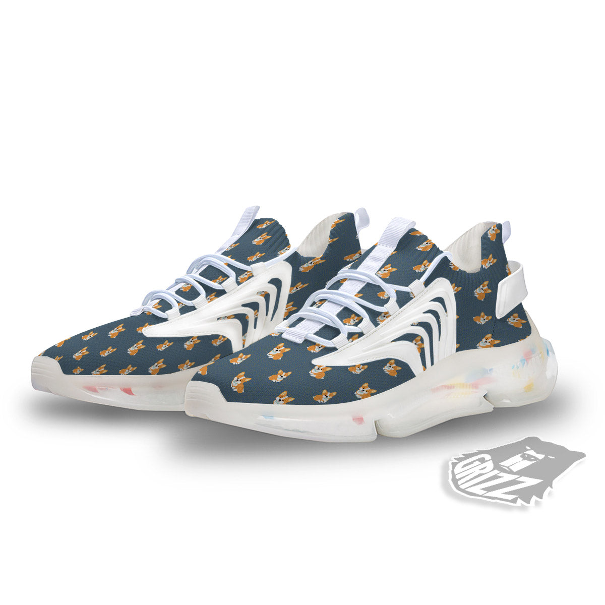 Bunny Corgi Print Pattern White Gym Shoes-grizzshop
