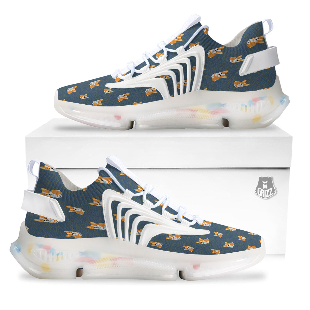 Bunny Corgi Print Pattern White Gym Shoes-grizzshop