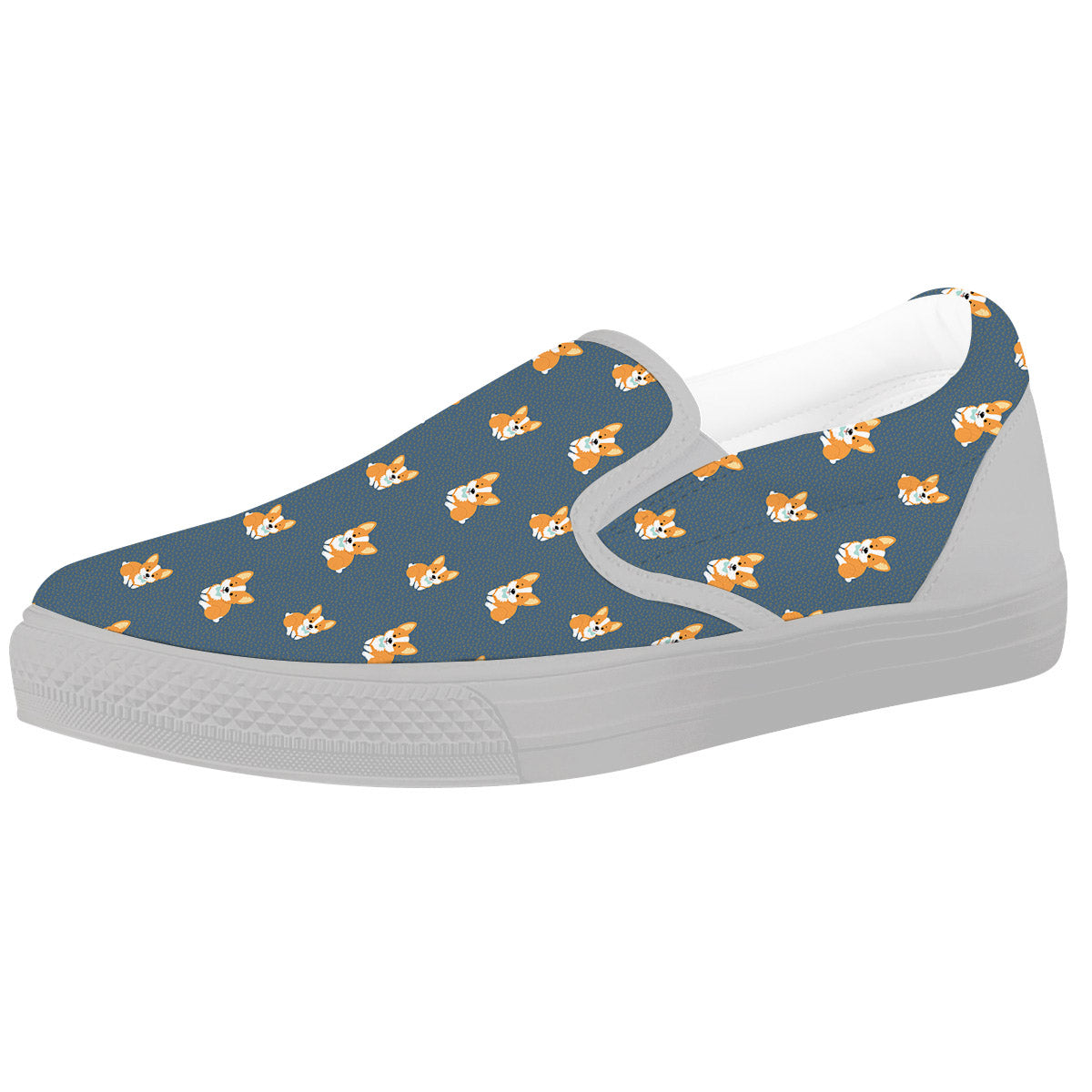 Bunny Corgi Print Pattern White Slip On Shoes-grizzshop