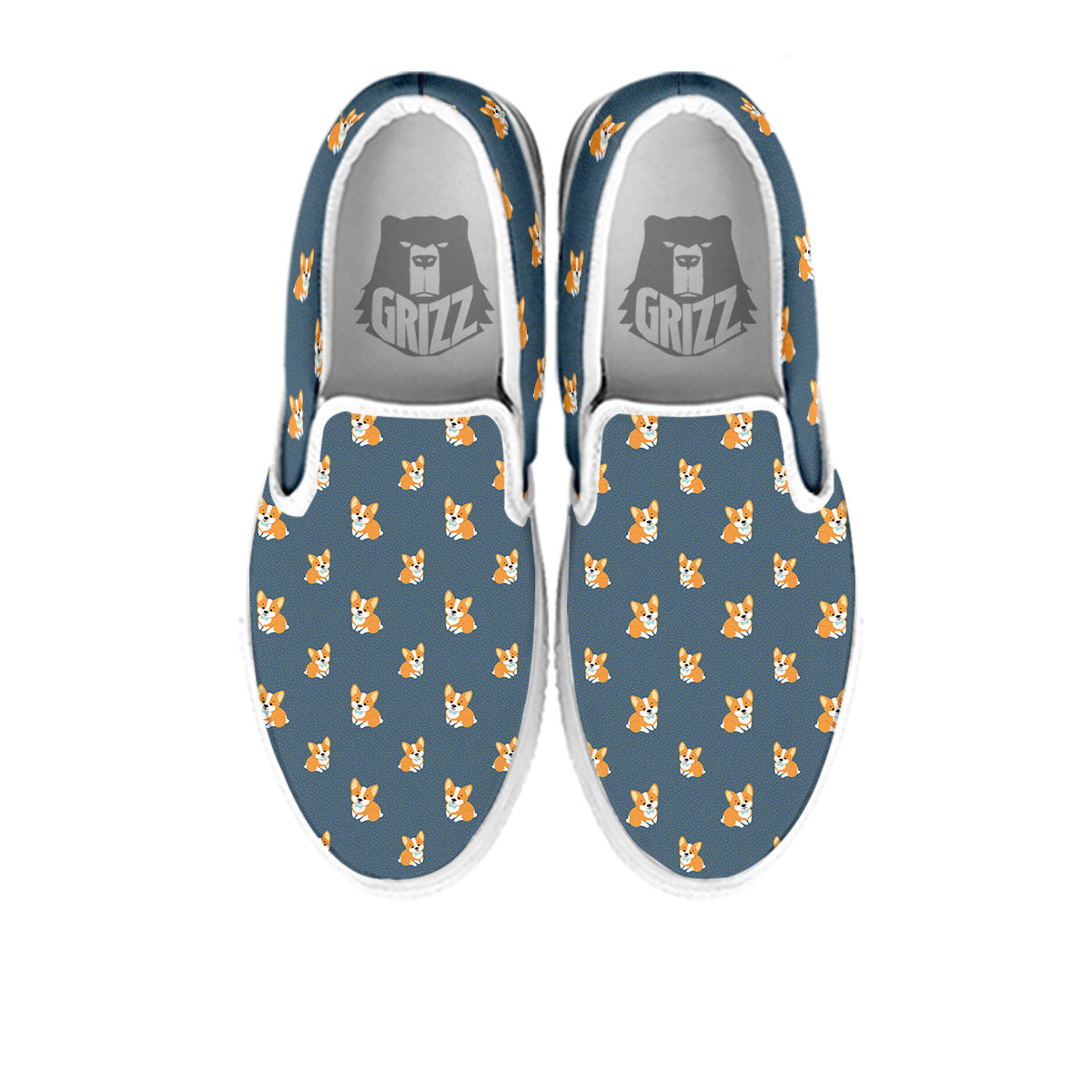 Bunny Corgi Print Pattern White Slip On Shoes-grizzshop
