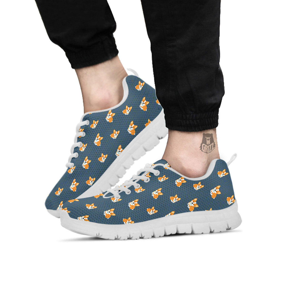 Bunny Corgi Print Pattern White Sneaker-grizzshop