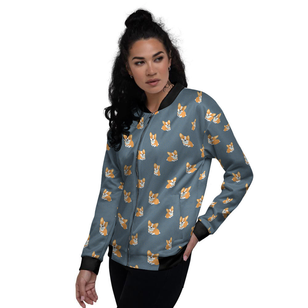 Bunny Corgi Print Pattern Women's Bomber Jacket-grizzshop