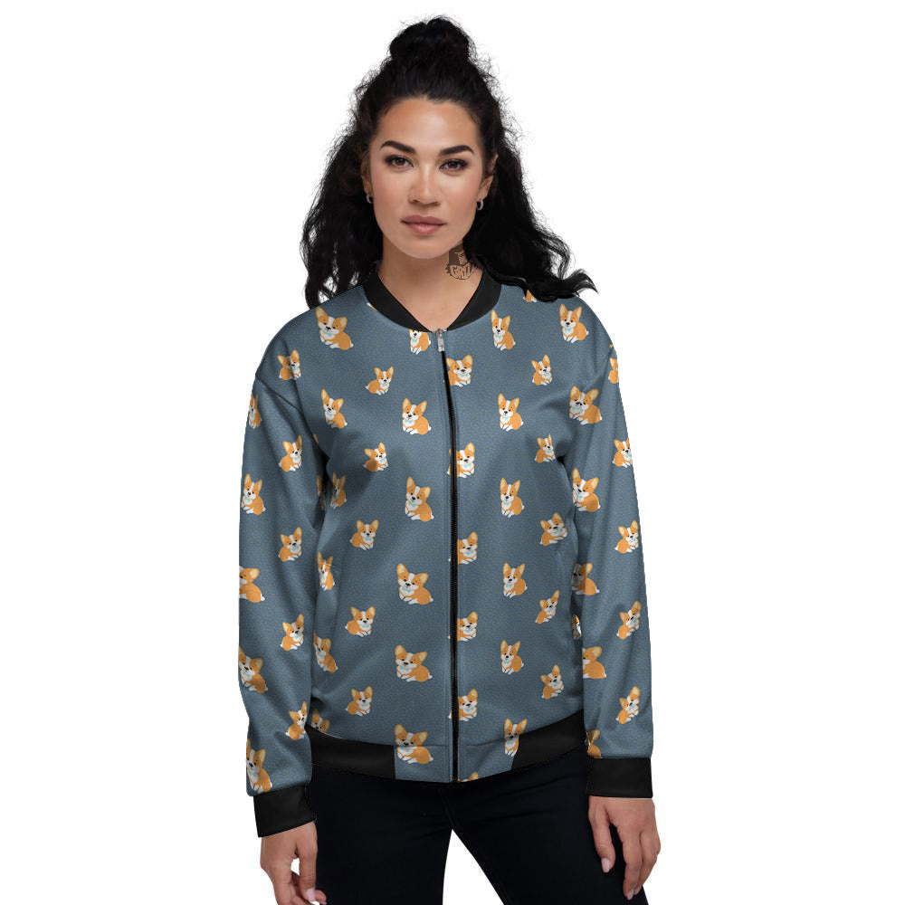 Bunny Corgi Print Pattern Women's Bomber Jacket-grizzshop