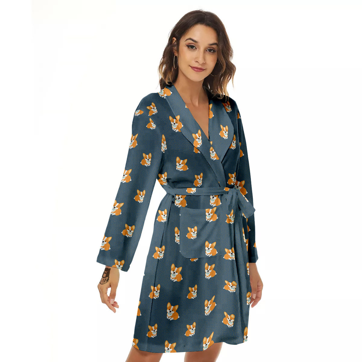 Bunny Corgi Print Pattern Women's Robe-grizzshop