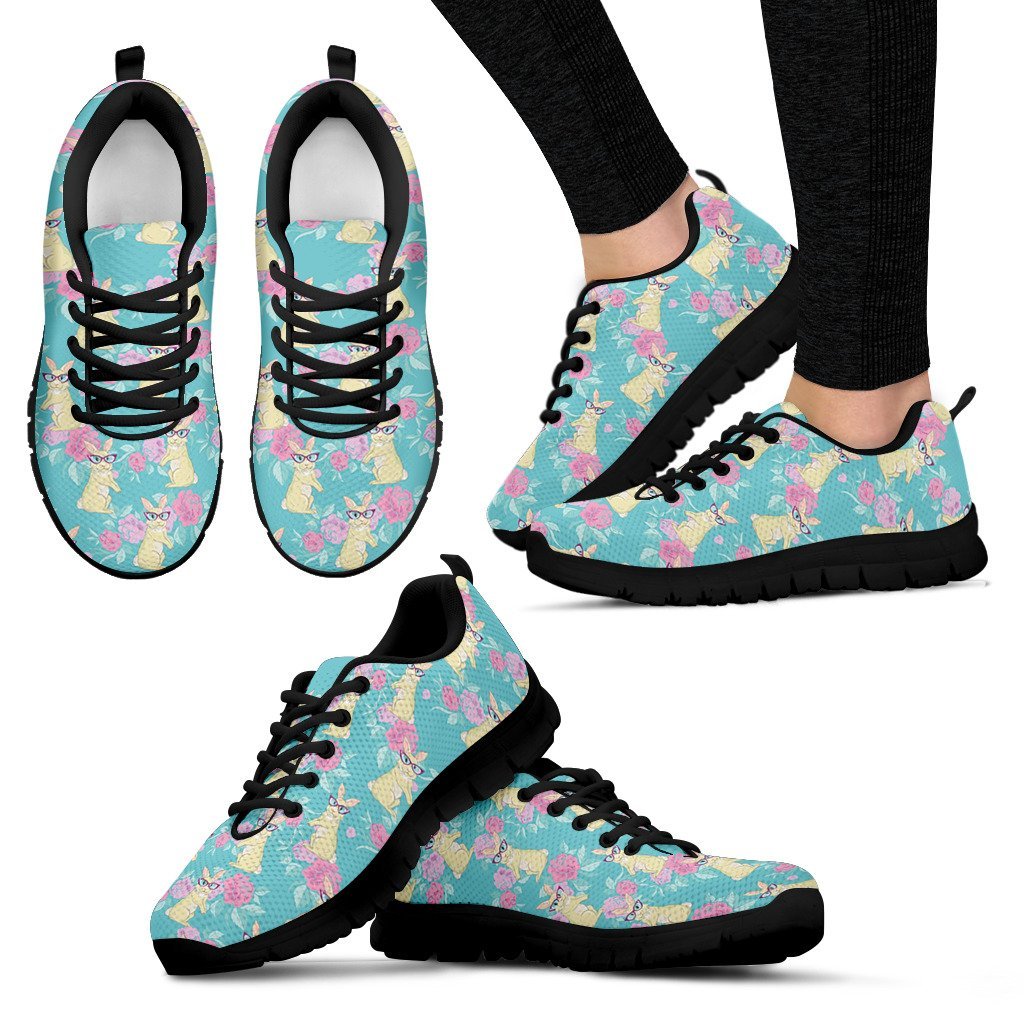 Bunny Rabbit Print Patter Black Sneaker Shoes For Men Women-grizzshop