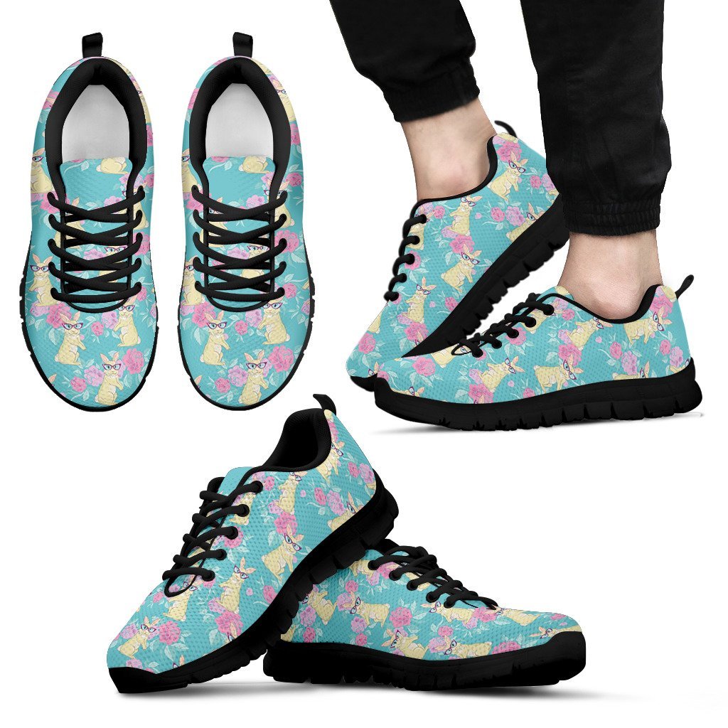 Bunny Rabbit Print Patter Black Sneaker Shoes For Men Women-grizzshop