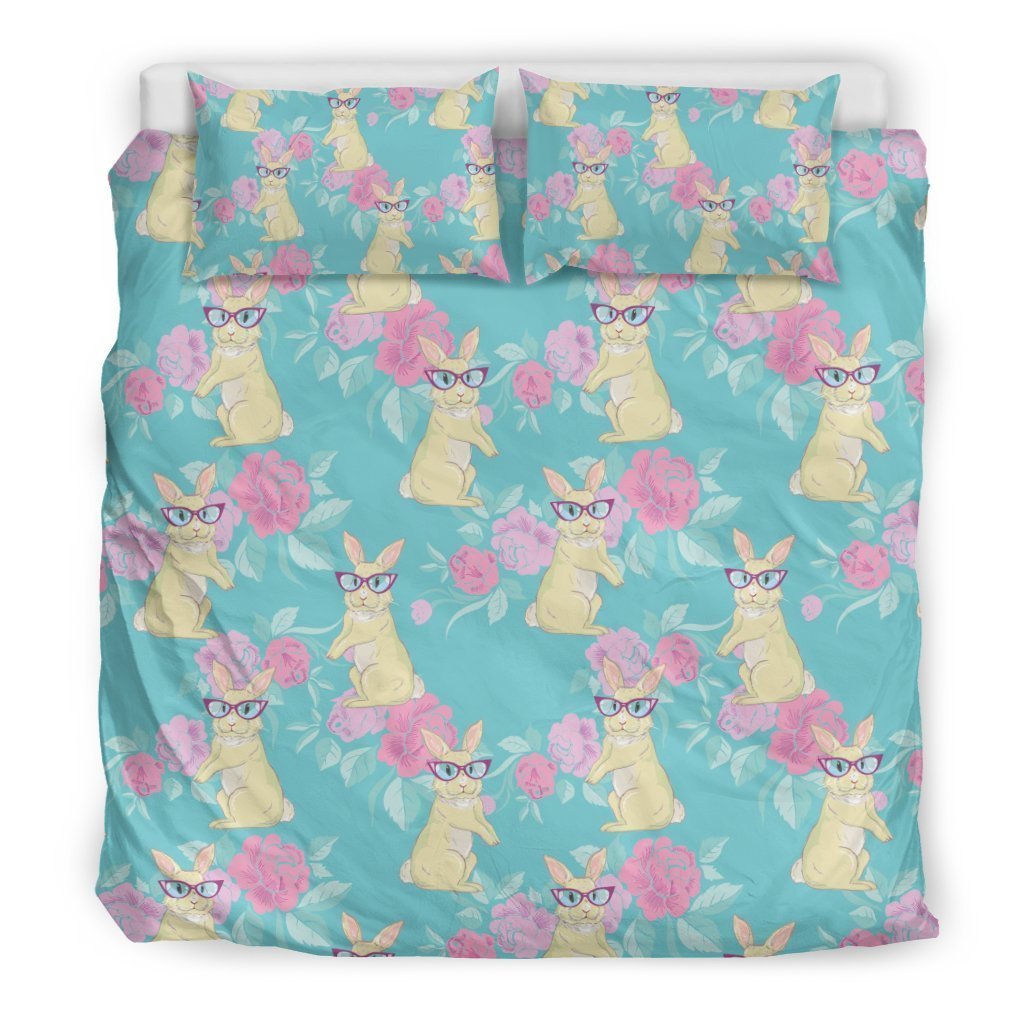 Bunny Rabbit Print Pattern Duvet Cover Bedding Set-grizzshop