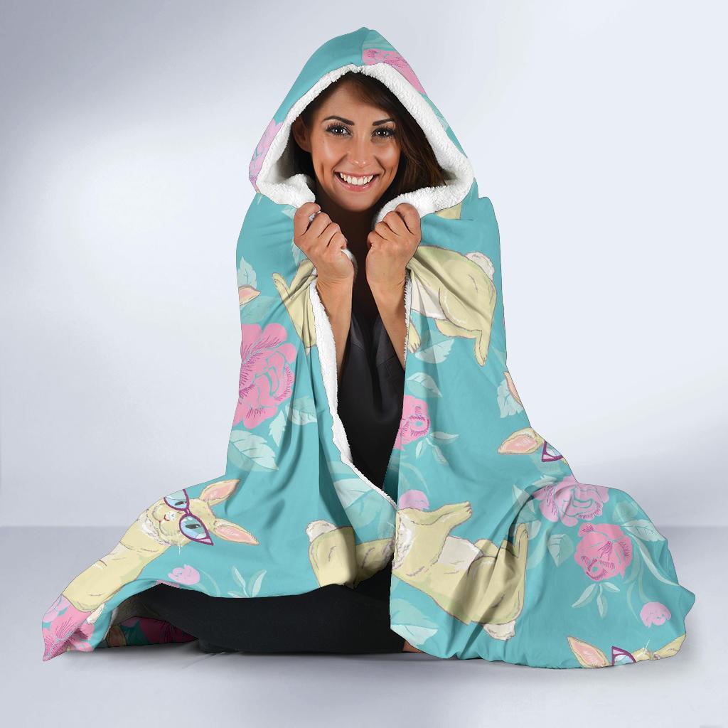 Bunny Rabbit Print Pattern Hooded Blanket-grizzshop