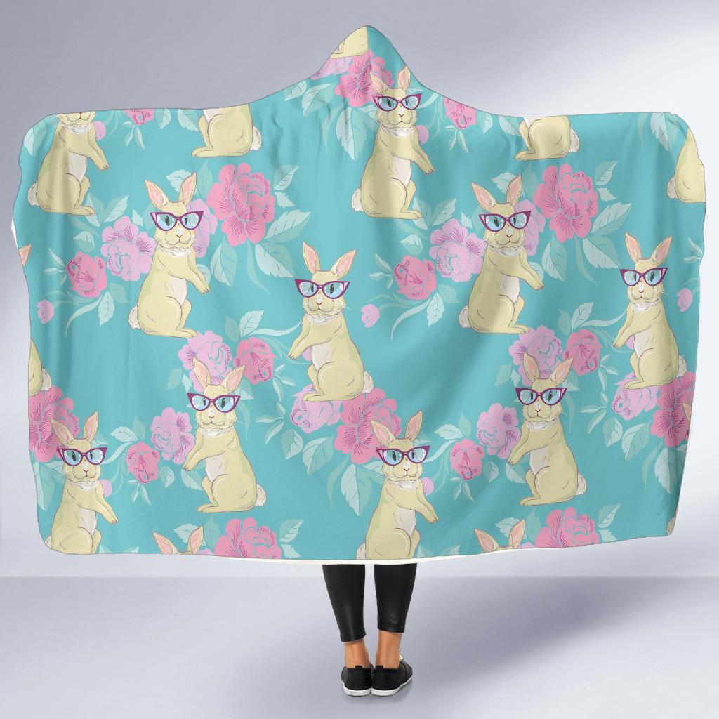 Bunny Rabbit Print Pattern Hooded Blanket-grizzshop