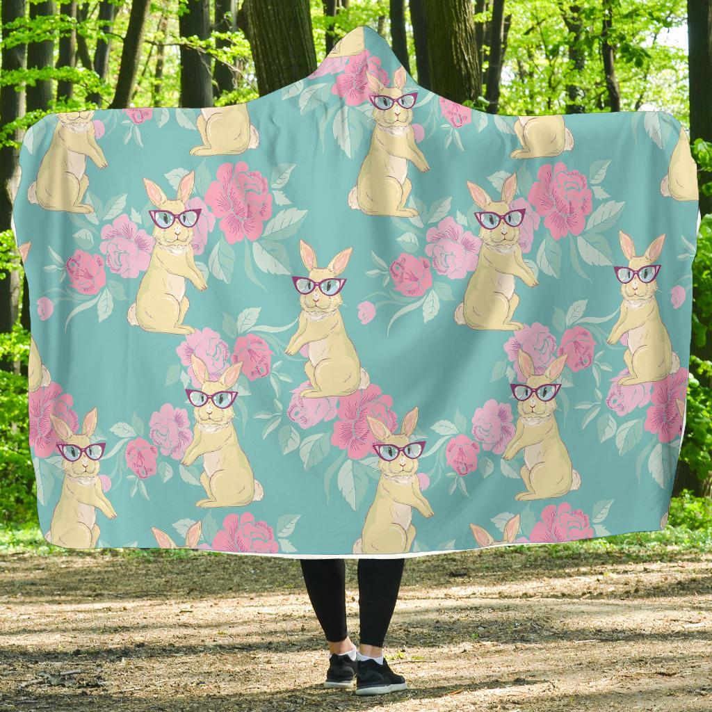 Bunny Rabbit Print Pattern Hooded Blanket-grizzshop