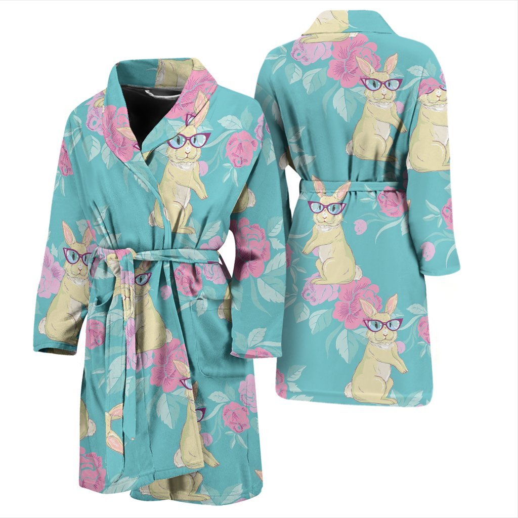 Bunny Rabbit Print Pattern Men Long Robe-grizzshop