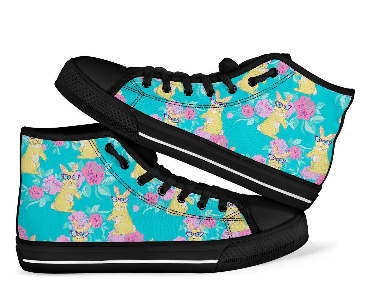 Bunny Rabbit Print Pattern Men Women's High Top Shoes-grizzshop