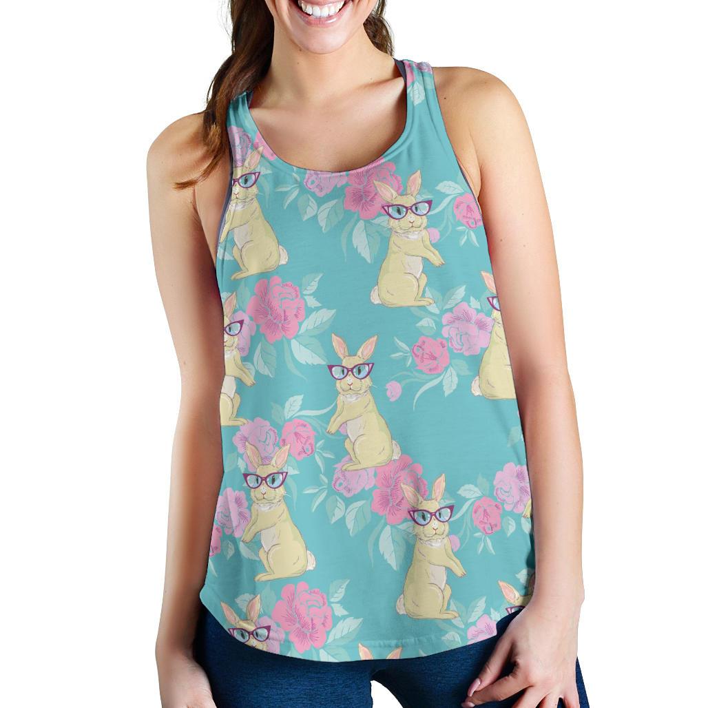 Bunny Rabbit Print Pattern Women's Racerback Tank Tops-grizzshop