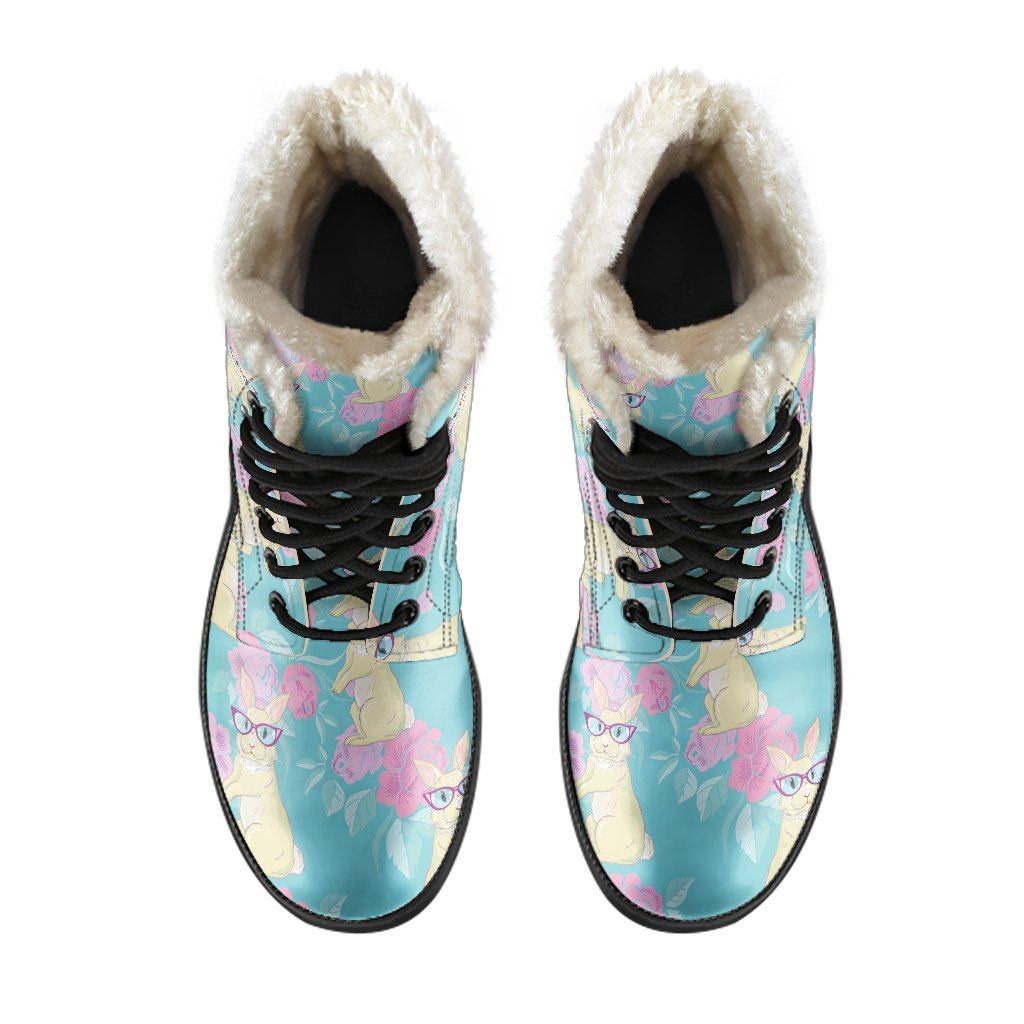 Bunny Rabbit Print Pattern Comfy Winter Boots-grizzshop