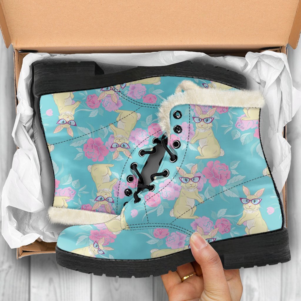 Bunny Rabbit Print Pattern Comfy Winter Boots-grizzshop