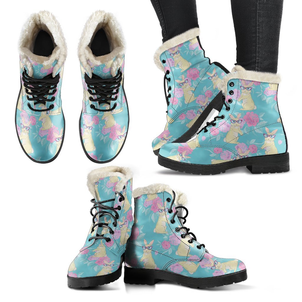 Bunny Rabbit Print Pattern Comfy Winter Boots-grizzshop
