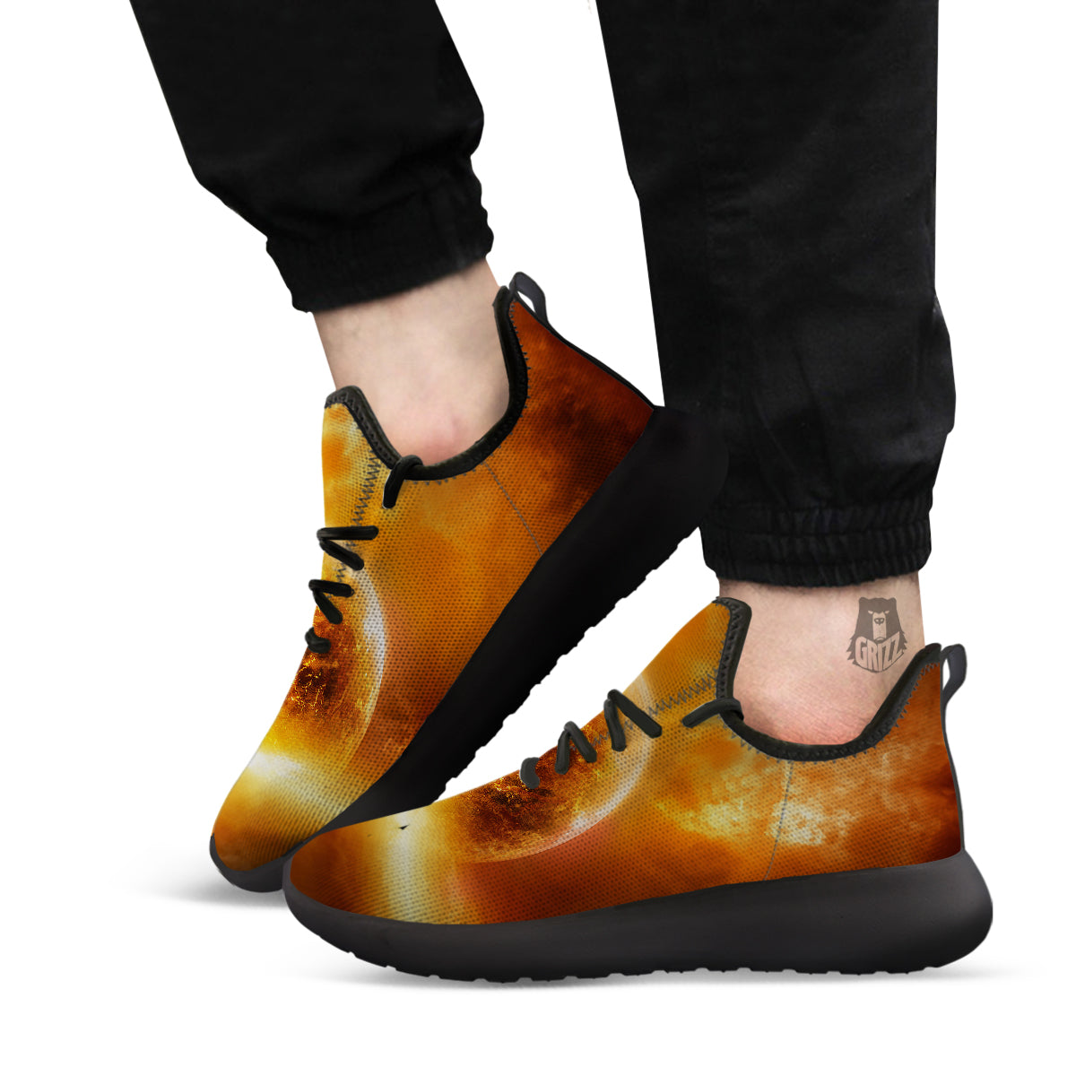 Burning Apocalyptic Planet Earth Print Black Athletic Shoes-grizzshop