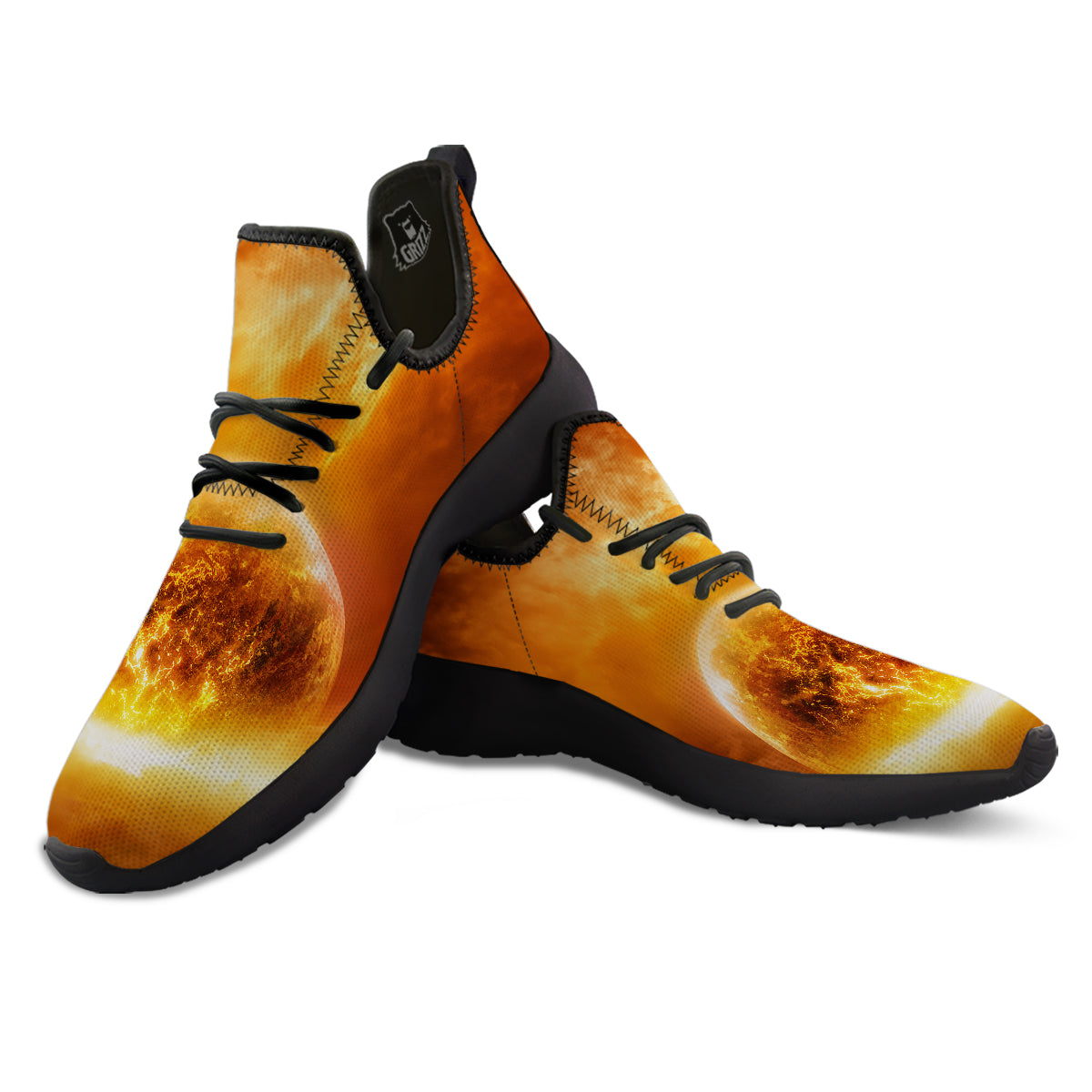 Burning Apocalyptic Planet Earth Print Black Athletic Shoes-grizzshop