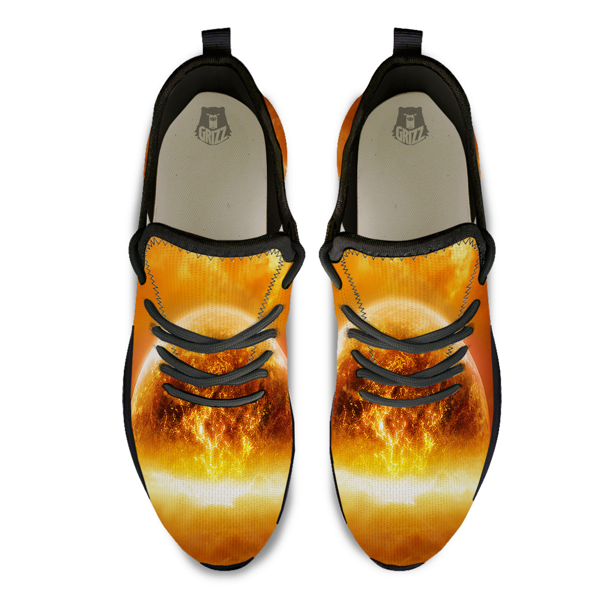 Burning Apocalyptic Planet Earth Print Black Athletic Shoes-grizzshop