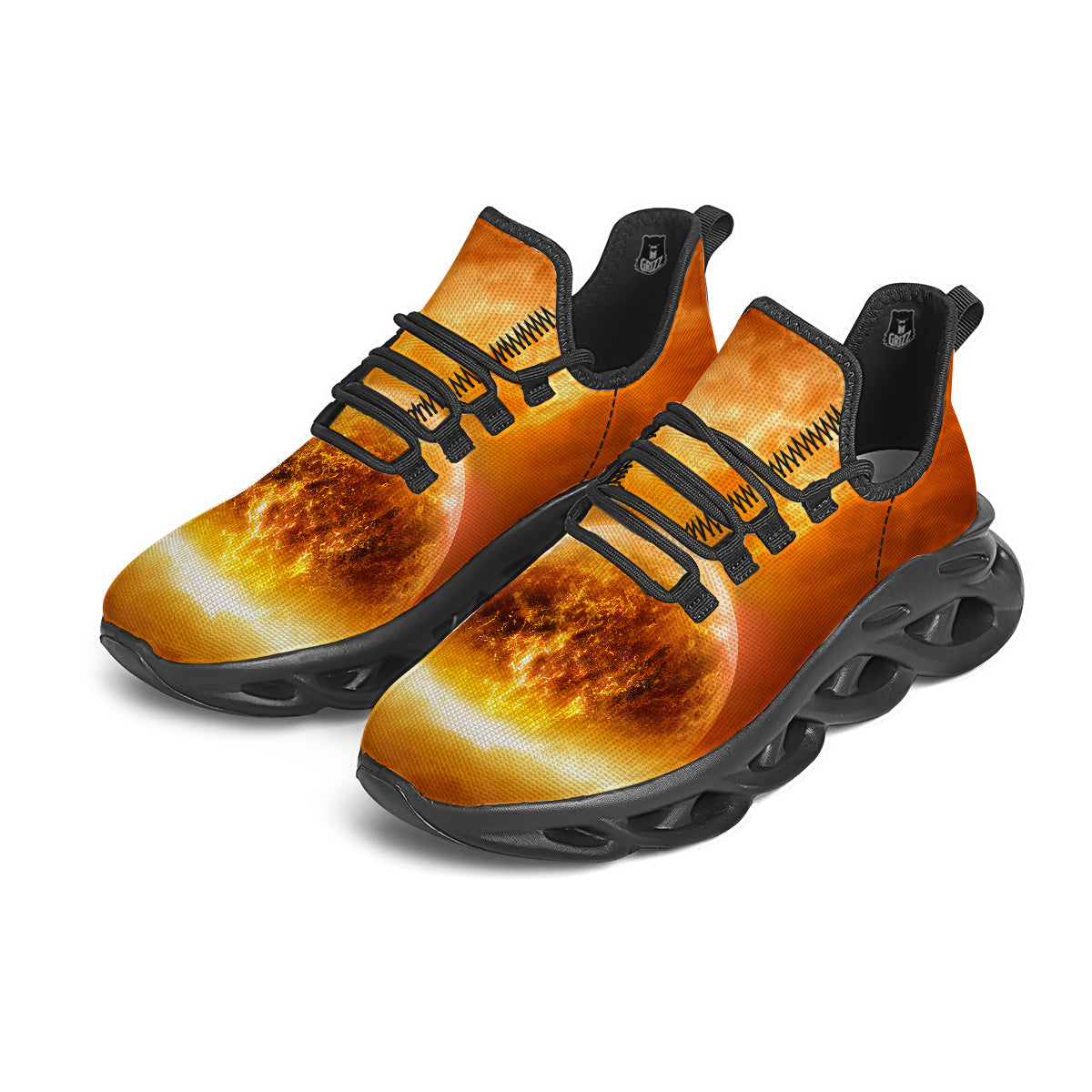 Burning Apocalyptic Planet Earth Print Black Running Shoes-grizzshop