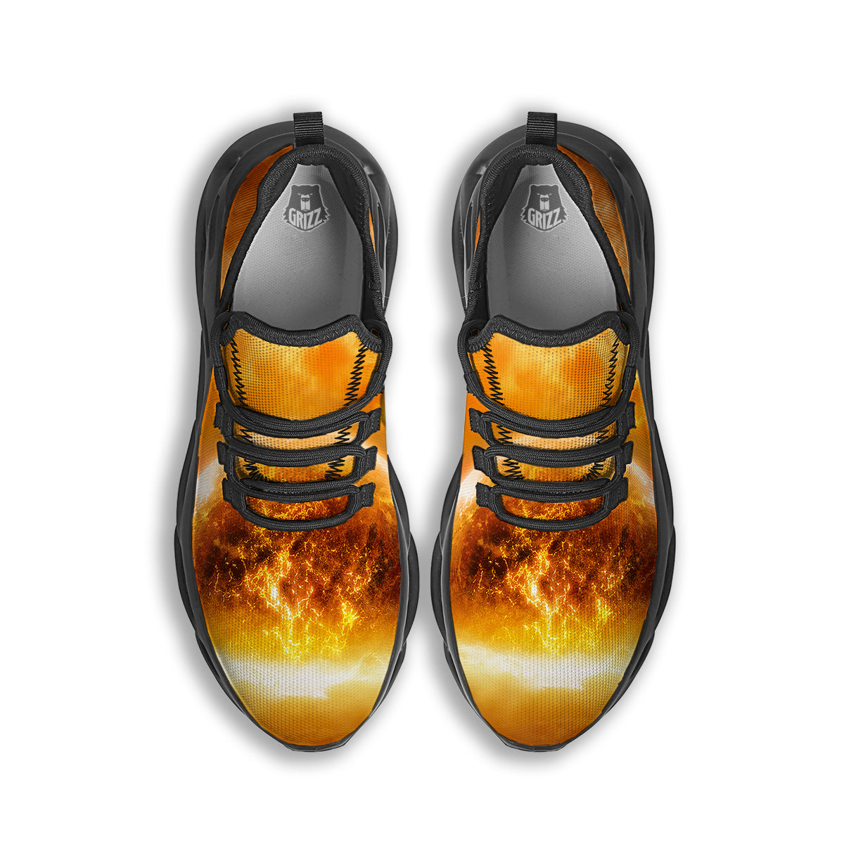 Burning Apocalyptic Planet Earth Print Black Running Shoes-grizzshop
