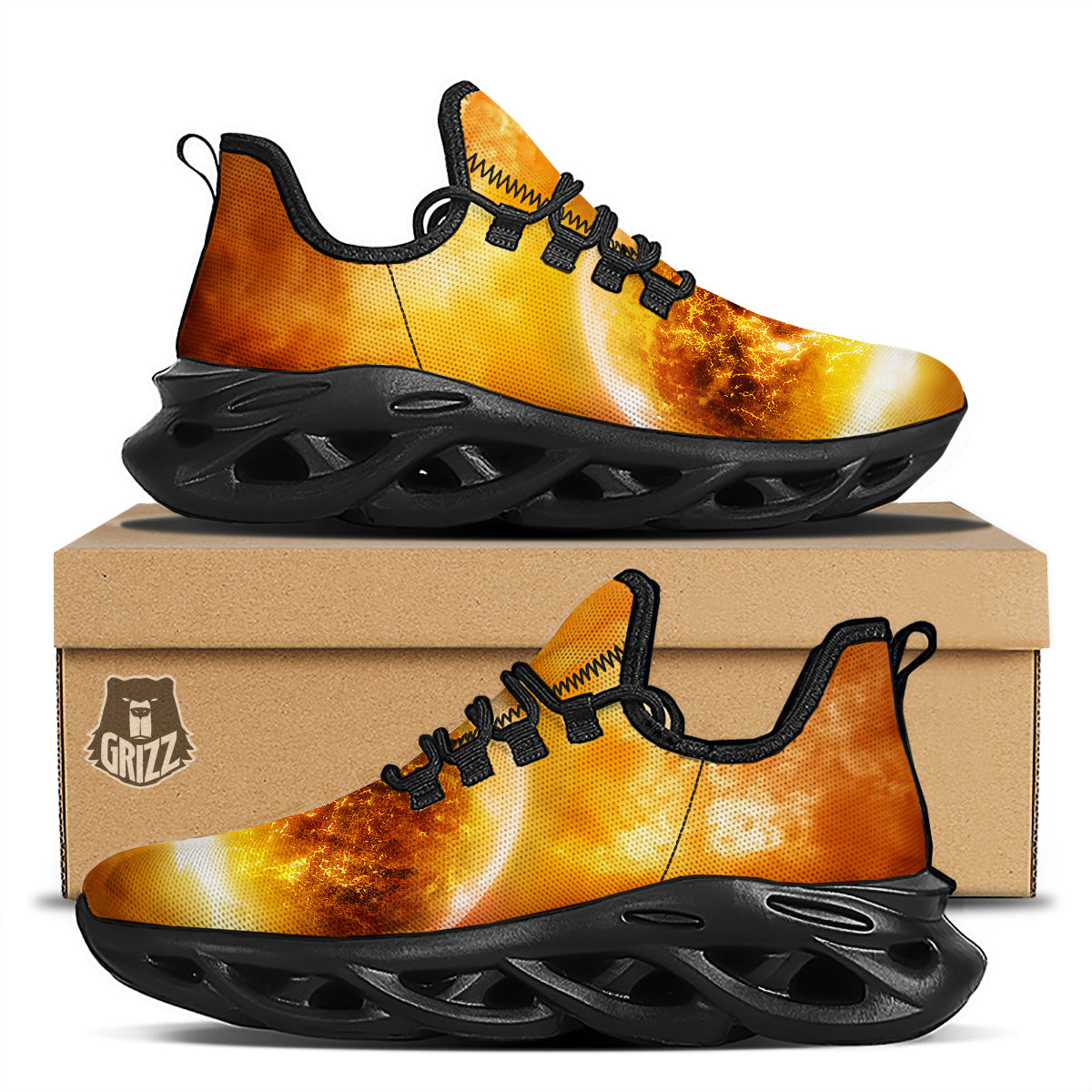 Burning Apocalyptic Planet Earth Print Black Running Shoes-grizzshop
