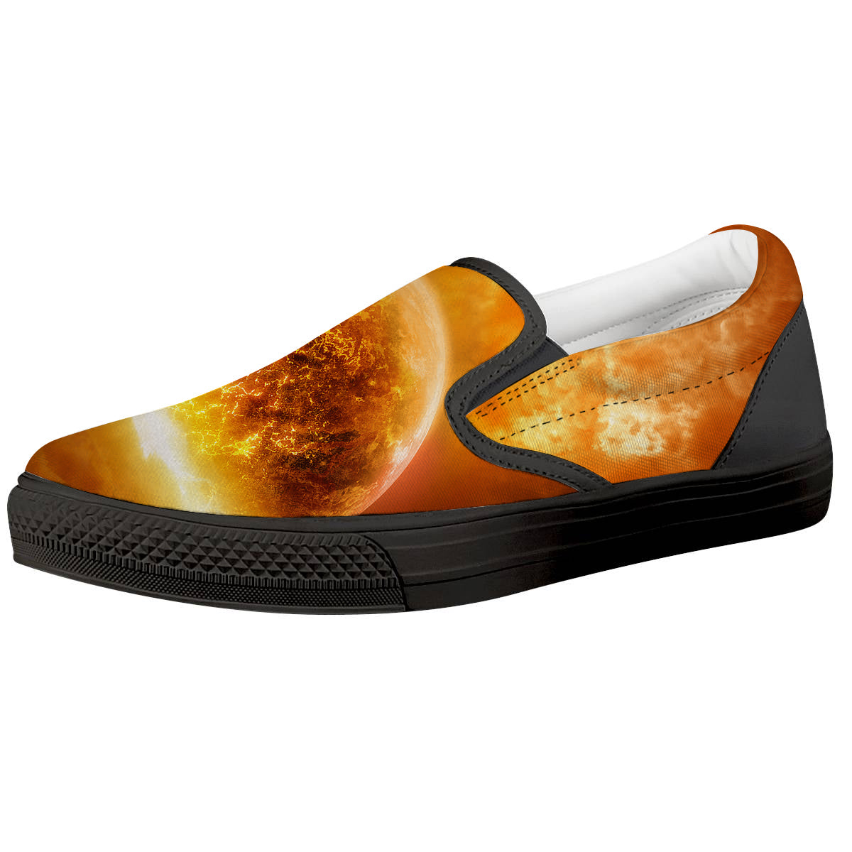 Burning Apocalyptic Planet Earth Print Black Slip On Shoes-grizzshop