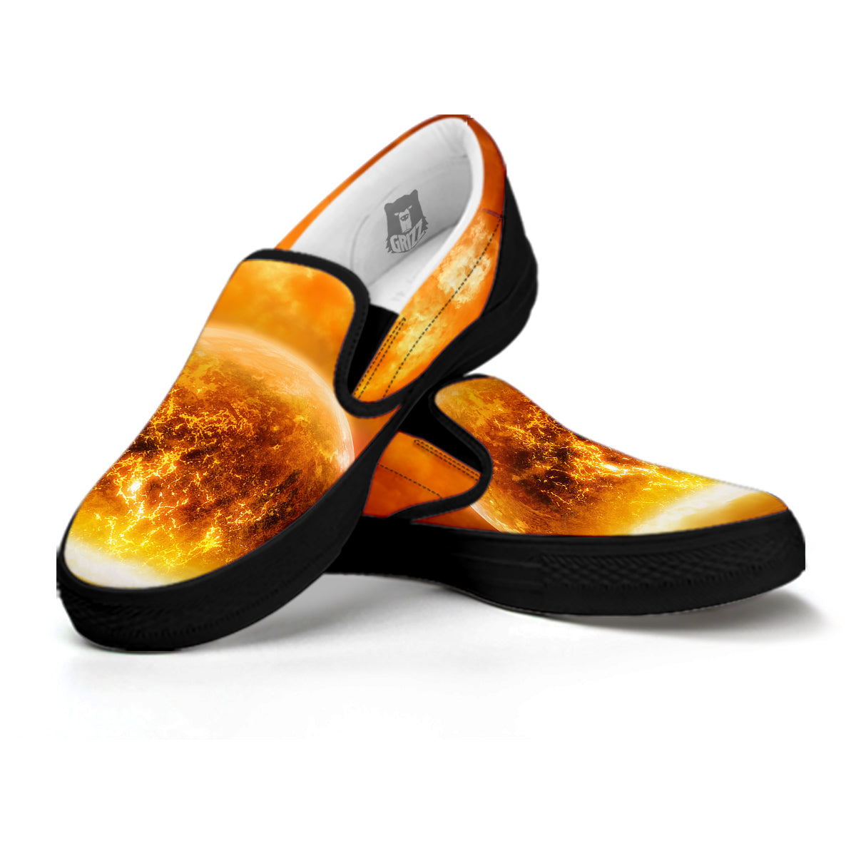 Burning Apocalyptic Planet Earth Print Black Slip On Shoes-grizzshop