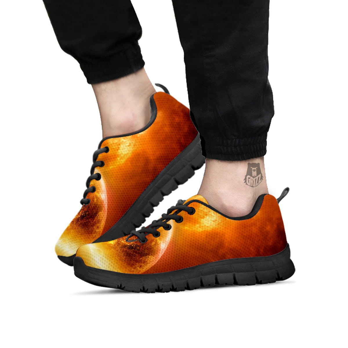 Burning Apocalyptic Planet Earth Print Black Sneaker-grizzshop