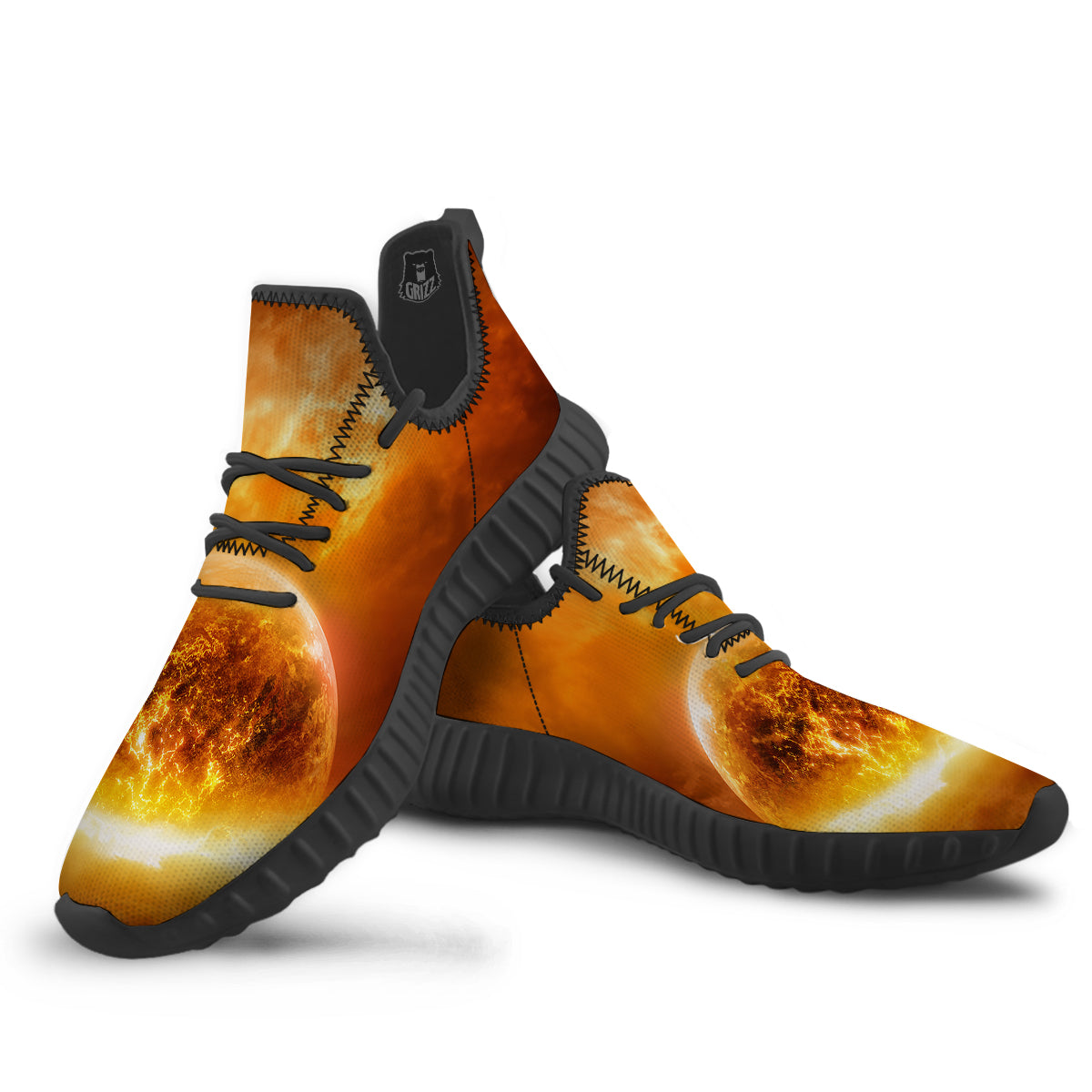 Burning Apocalyptic Planet Earth Print Black Walking Shoes-grizzshop