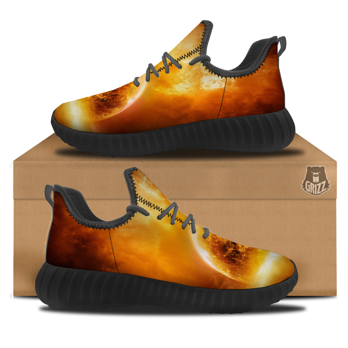 Burning Apocalyptic Planet Earth Print Black Walking Shoes-grizzshop