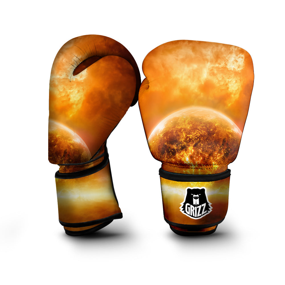 Burning Apocalyptic Planet Earth Print Boxing Gloves-grizzshop