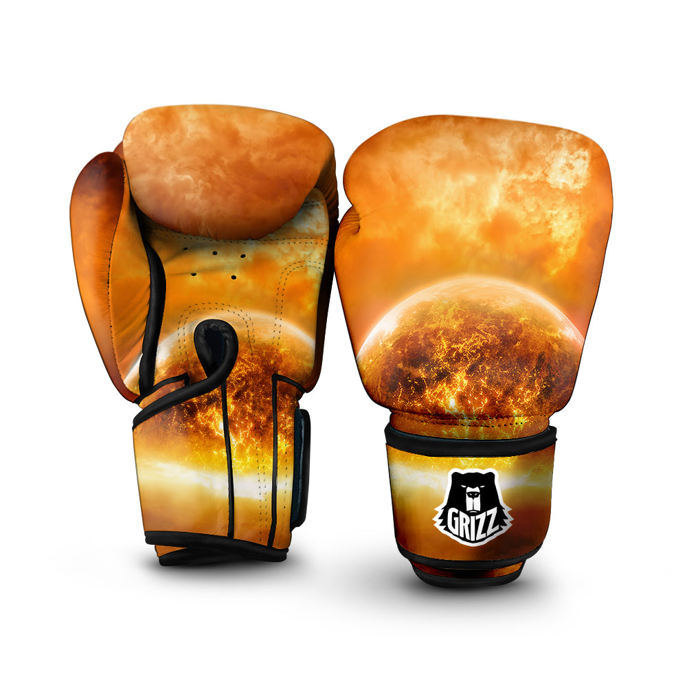Burning Apocalyptic Planet Earth Print Boxing Gloves-grizzshop