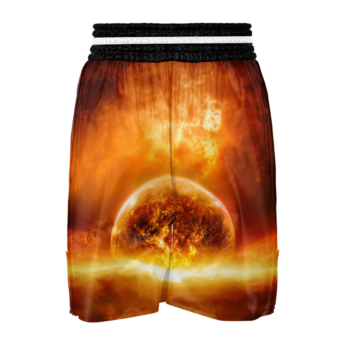 Burning Apocalyptic Planet Earth Print Boxing Shorts-grizzshop