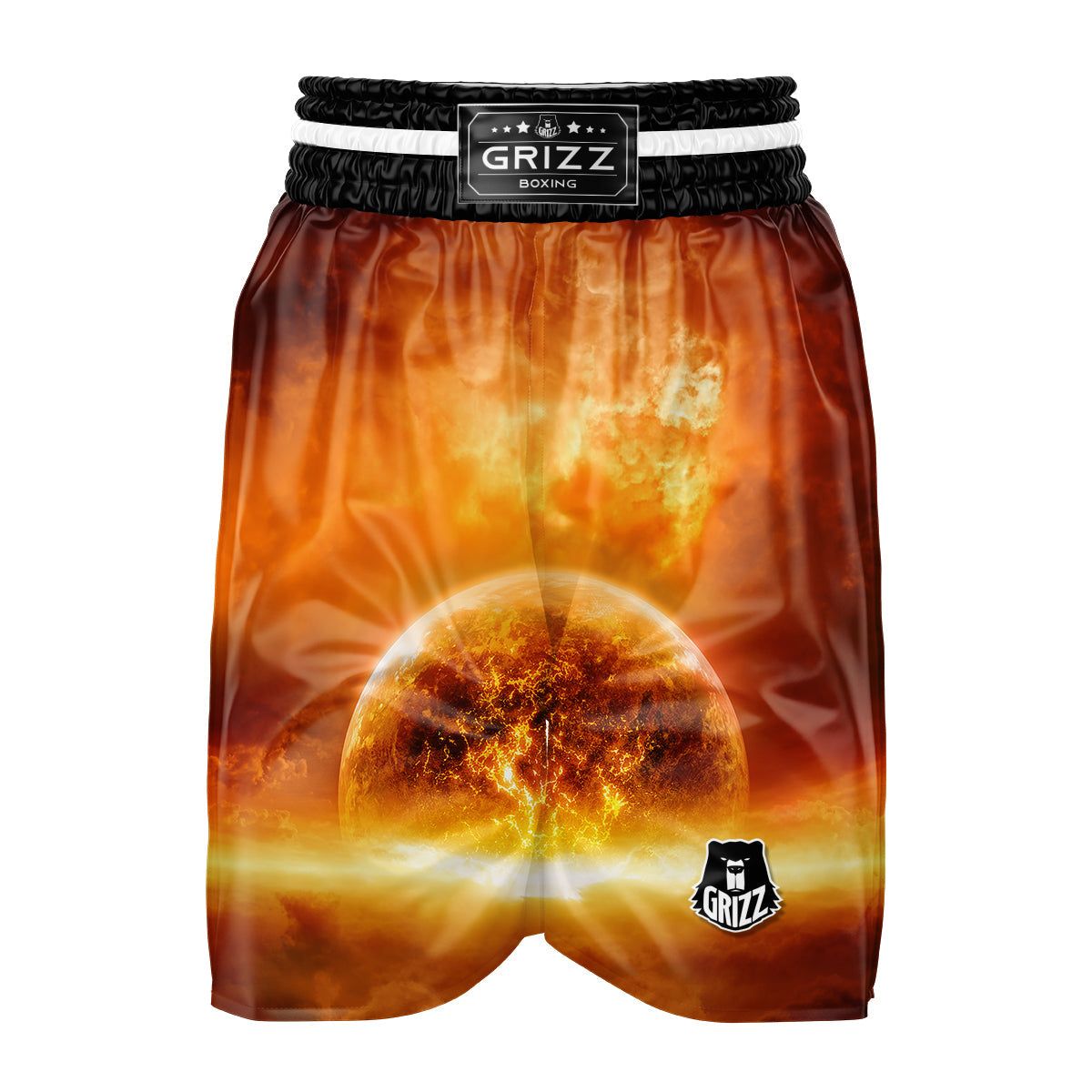 Burning Apocalyptic Planet Earth Print Boxing Shorts-grizzshop