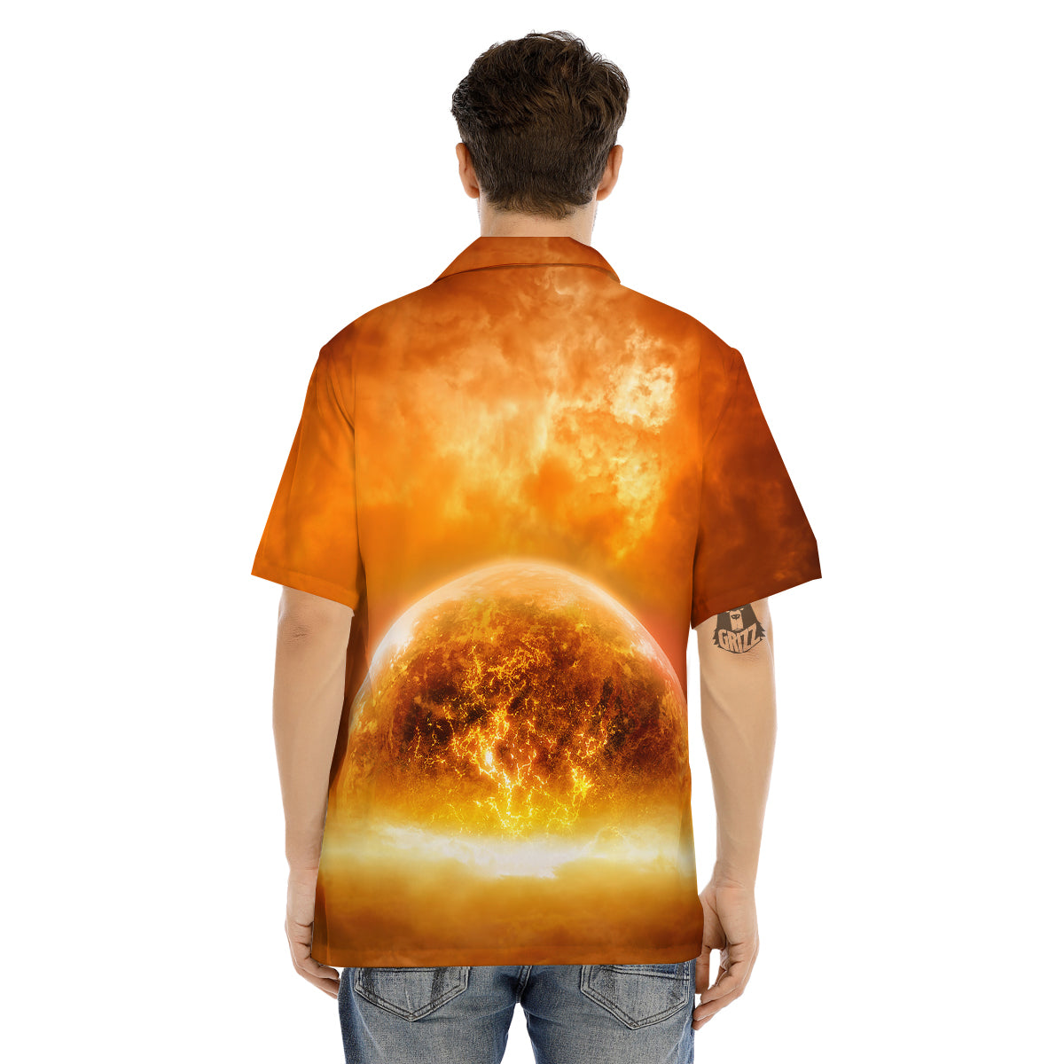 Burning Apocalyptic Planet Earth Print Men's Hawaiian Shirt-grizzshop