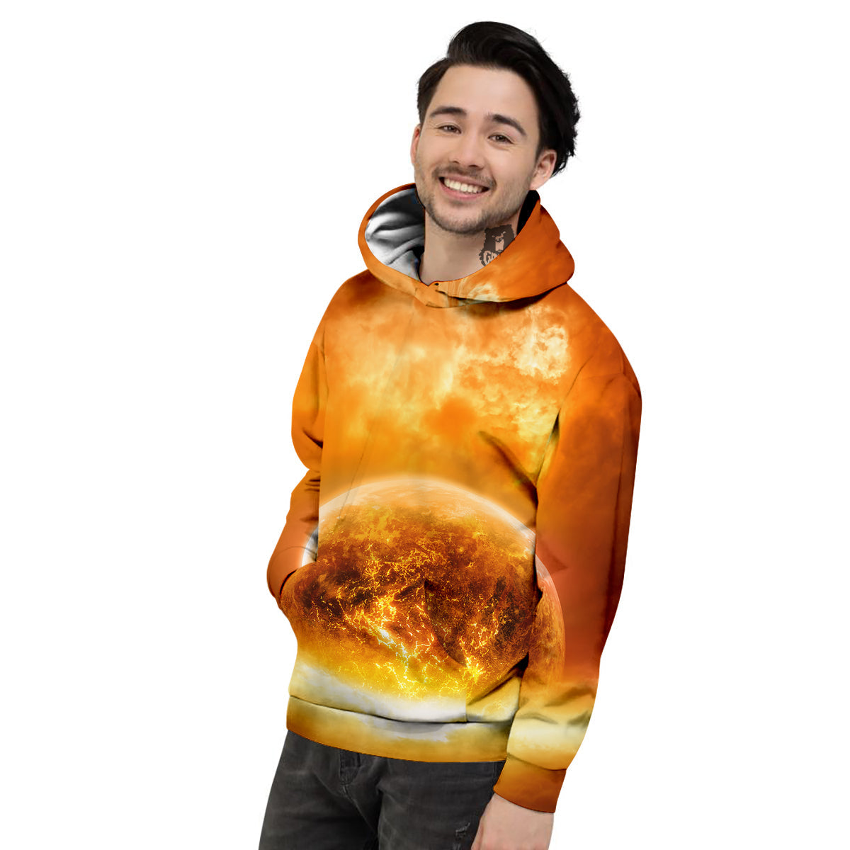Burning Apocalyptic Planet Earth Print Men's Hoodie-grizzshop