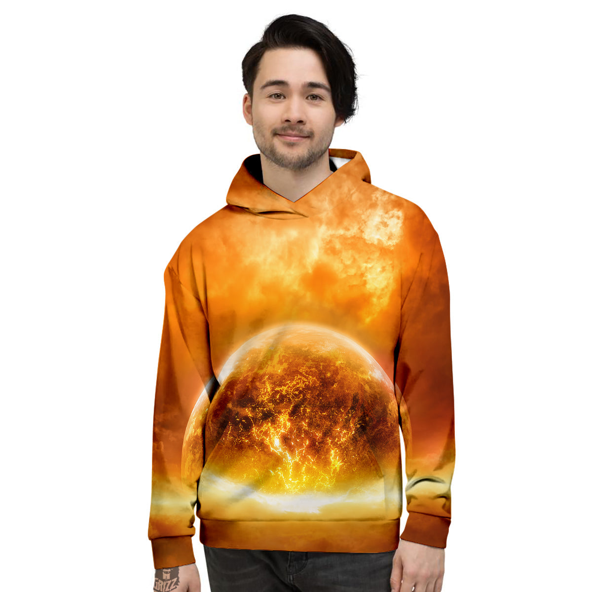 Burning Apocalyptic Planet Earth Print Men's Hoodie-grizzshop