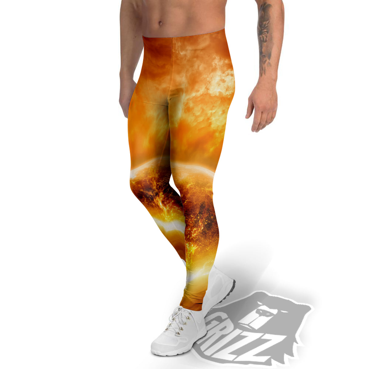 Burning Apocalyptic Planet Earth Print Men's Leggings-grizzshop